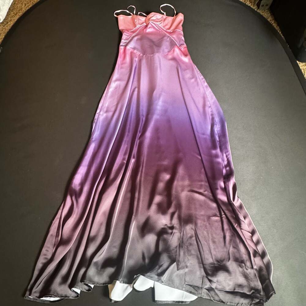 House of CB Anabella Ombre Print Lace Up Satin Maxi Dress Size S